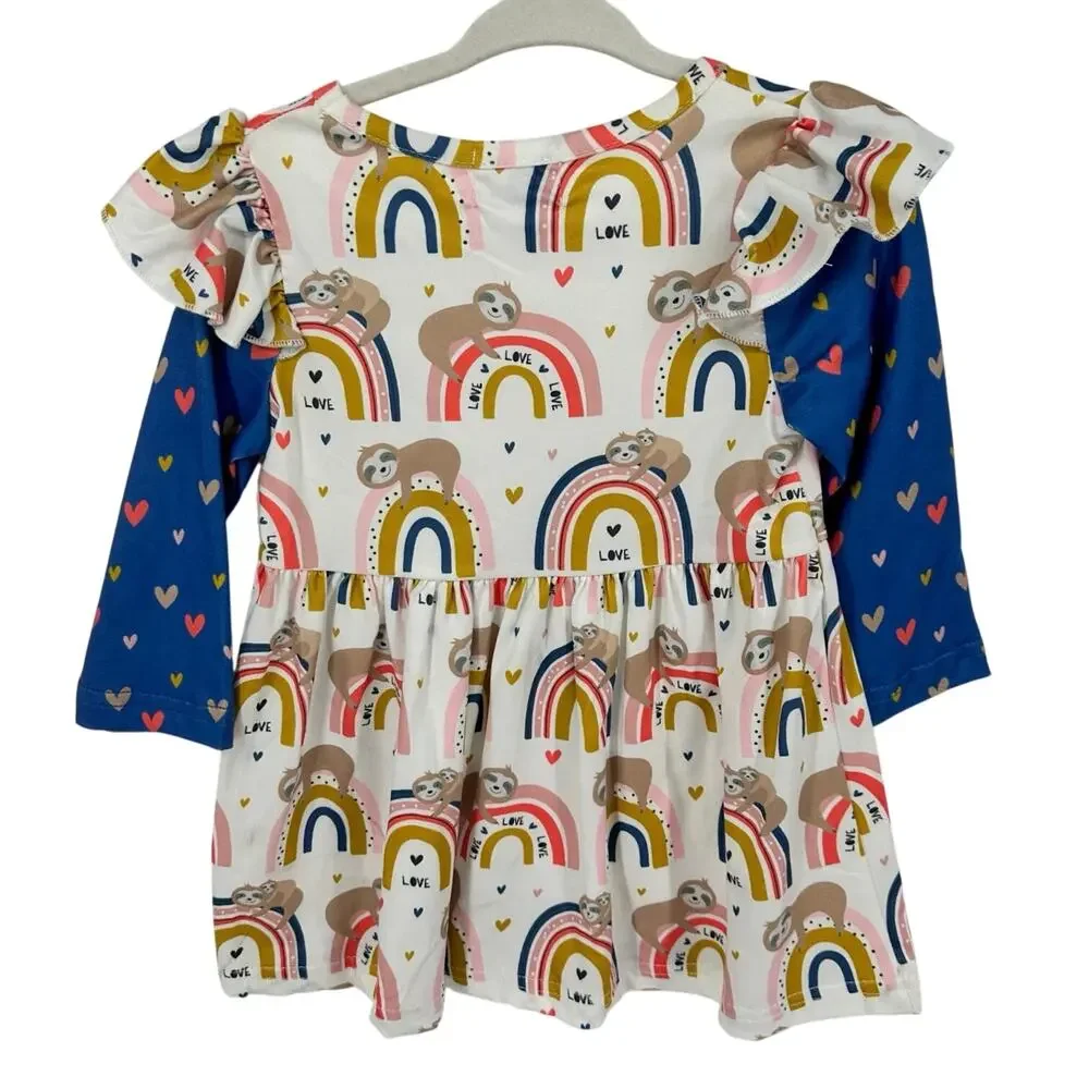 Pete + Lucy NWT Boutique Baby Girl Dress‎ Size 0-6M Sleepy Sloth Rainbow Love